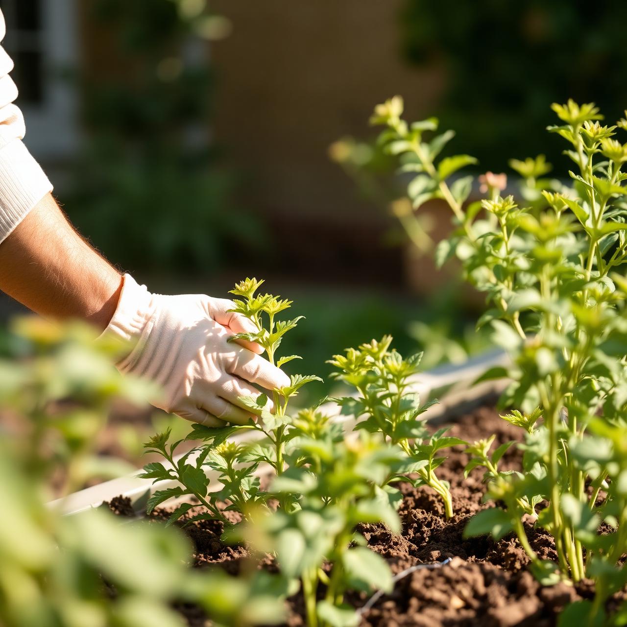 Hauswart bei der Gartenpflege